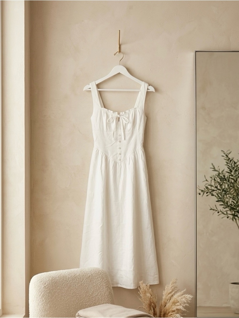 Derek Heart White Tie-Front Cotton Chemise - Picture 3 of 3